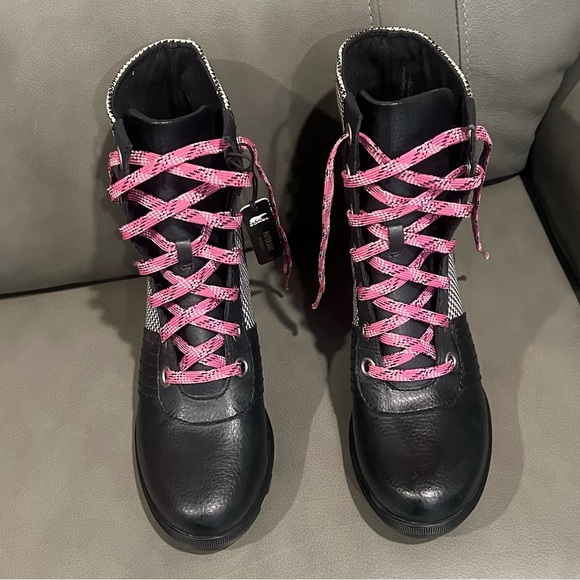 Sorel Black and Pink Houndstooth Combat Boots - Picture 3 of 14